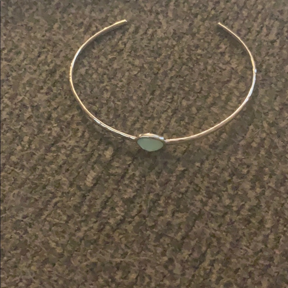 Hammered silver and green thin cuff bracelet